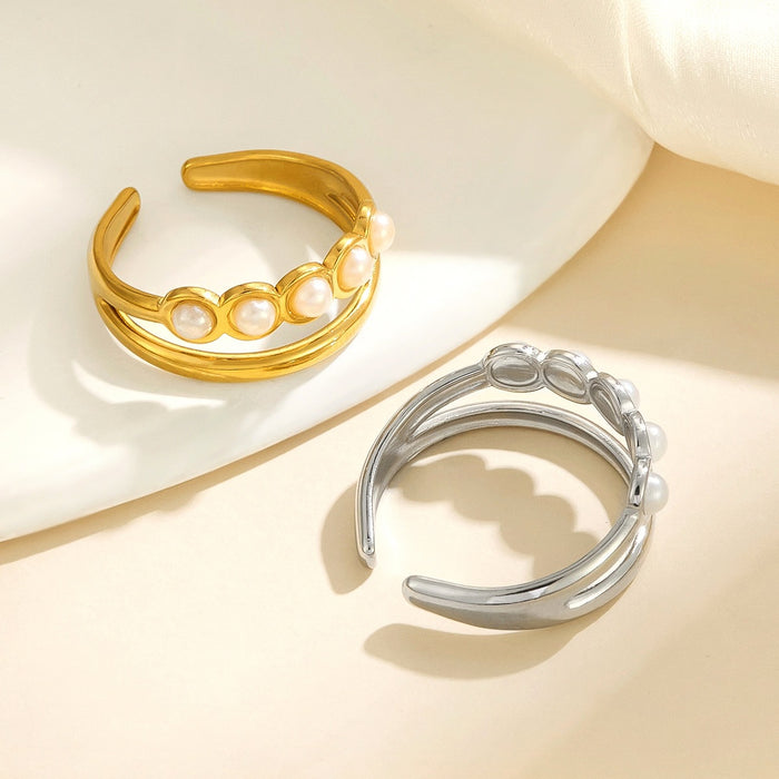 Wholesale titanium steel pearl open rings