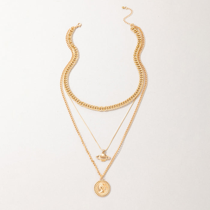 Punk Planet Multi-Layer Necklace Set with Geometric Irregular Chain - Three Layers