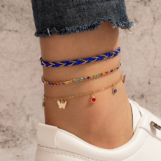 Colorful Butterfly and Bead Multi-Layer Anklets - Fashion Ethnic Style Foot Jewelry