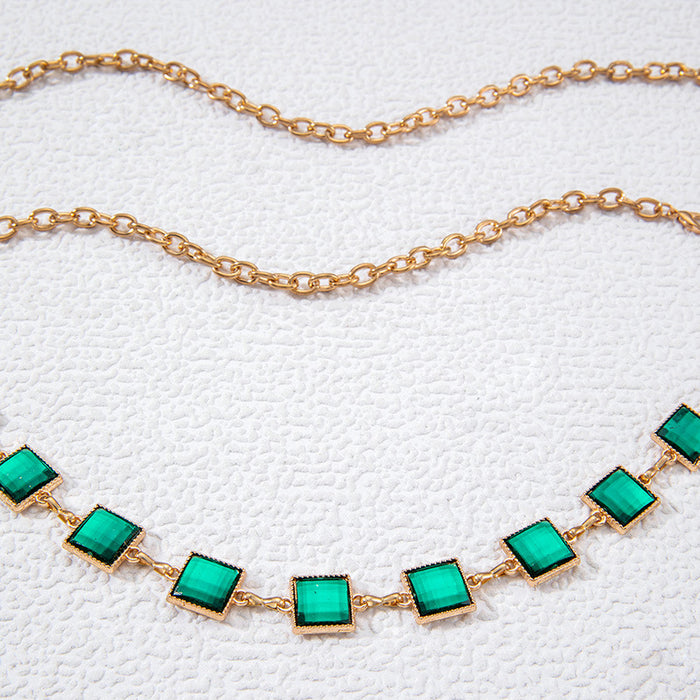 Imitation emerald square metal waist chain light luxury waist ornaments