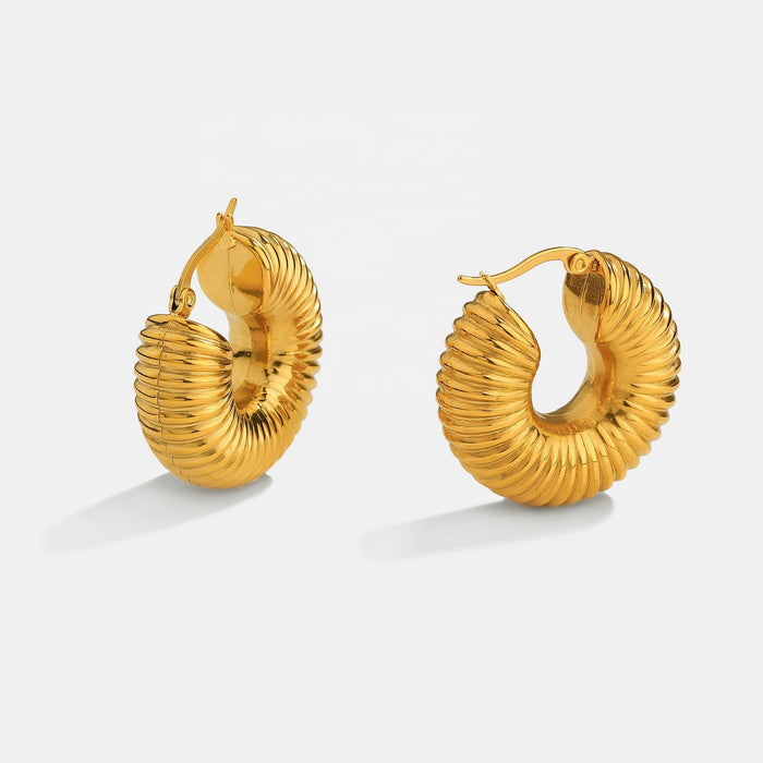 European Style 18K Gold Plated Large Snail Shell Stainless Steel Hoop Earrings - Popular C-Shaped Jewelry