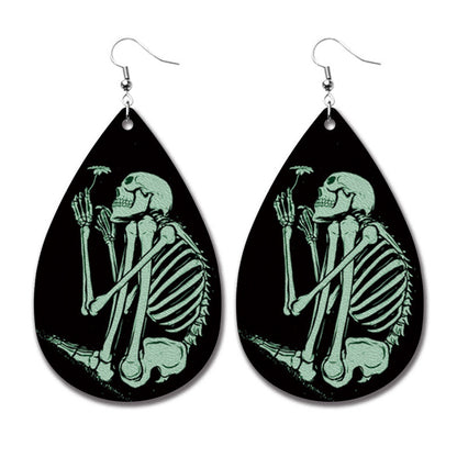 Horror Halloween PU Leather Teardrop Earrings with Blood Stain Design