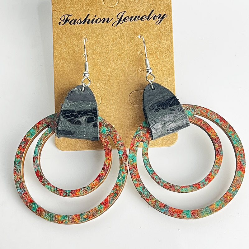 Wooden hollow ring earrings