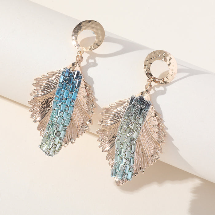 Colorful Feather Tassel Earrings - Exaggerated Rhinestone Dangles for Fall and Winter