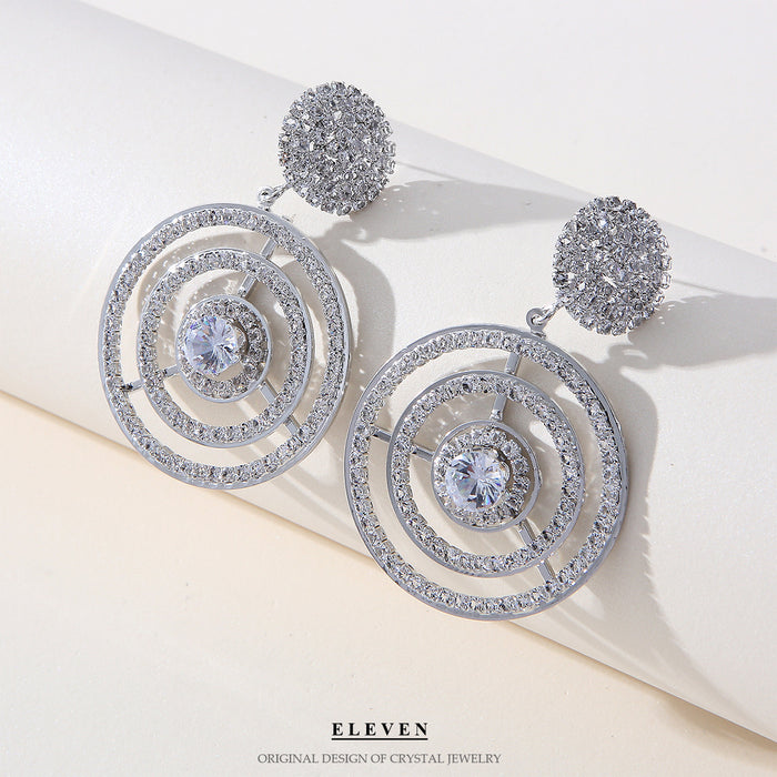 Colorful Zircon Fan Earrings - Heavy Rhinestone Dangles for Fall and Winter
