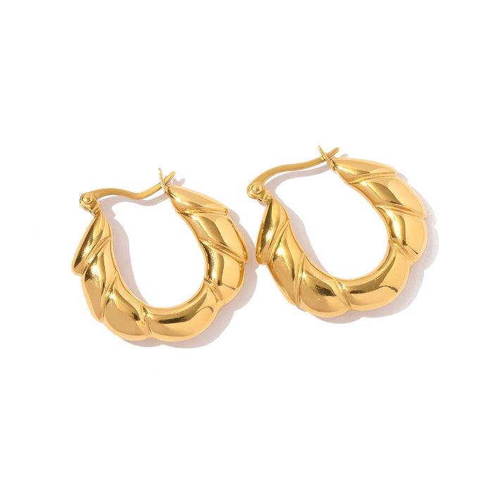 Irregular Smooth 18K Gold Plated Stainless Steel Hoop Earrings - Classic European Style Jewelry for Women