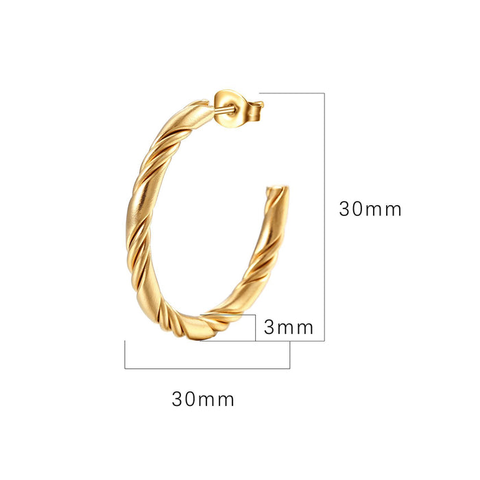 C Shape Gold Stainless Steel Simple Earrings Multi-Strand Twisted Wire Round Women's Earrings