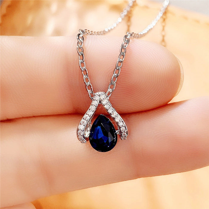 Royal Blue Water Drop Pear Shape Necklace Valentine's Day Gift for Women