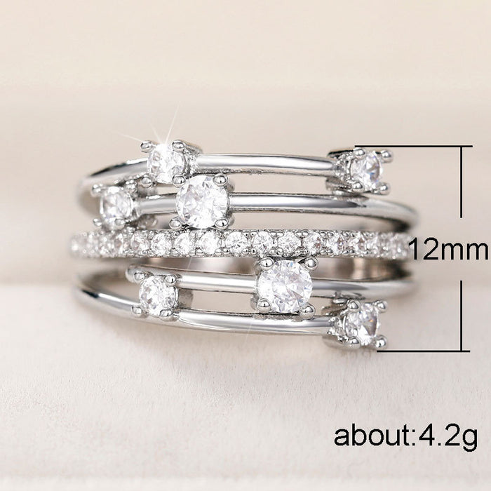 Sparkling diamond cross line ring European and American creative women's ring