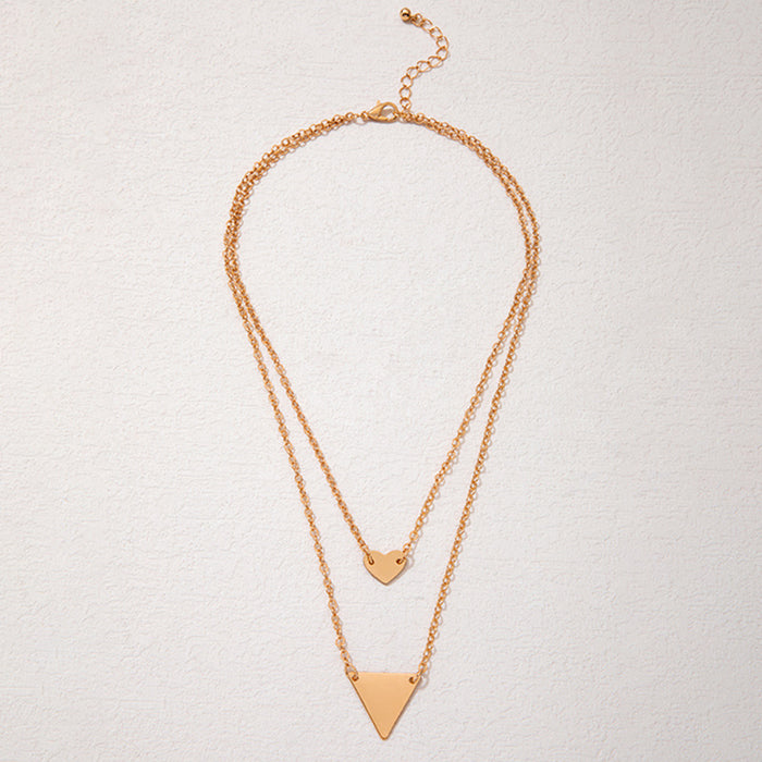 Double Layered Triangle and Heart Pendant Necklace - Chic and Modern Accessory