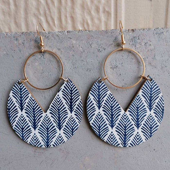 Pendientes sencillos de moda con estampado azul y rayas geométricas bohemias