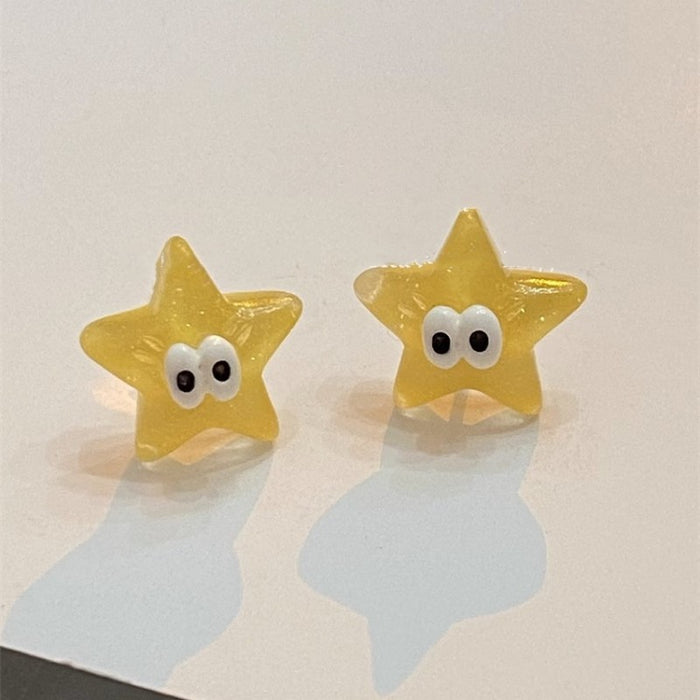 Coal ball small eye ear clip S925 silver needle mini star earrings