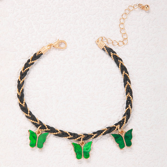 Tobillera con borlas de mariposa verde: joyería de conchas de estilo étnico