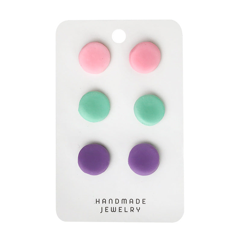 Handcrafted Candy Color Clay Stud Earrings - Fresh and Stylish Set