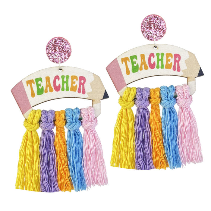 Fun Reading Themed Woven Tassel Earrings with Pencil Design for Students and Teachers