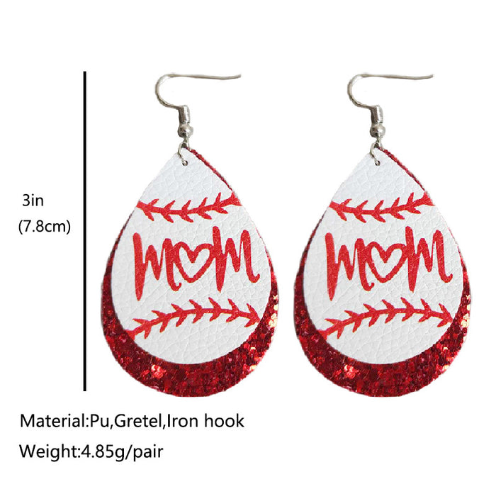 Heart Letter Baseball Mom Leather Earrings for Mother's Day Gift