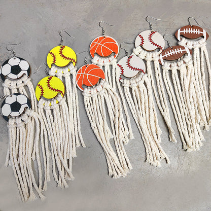 World Cup Long Tassel Earrings with Sports Themes