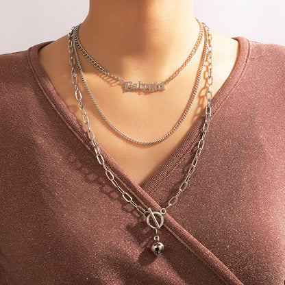 Layered Bell and Letter Chain Necklace - Trendy Multi-Layered Jewelry for Fashionistas