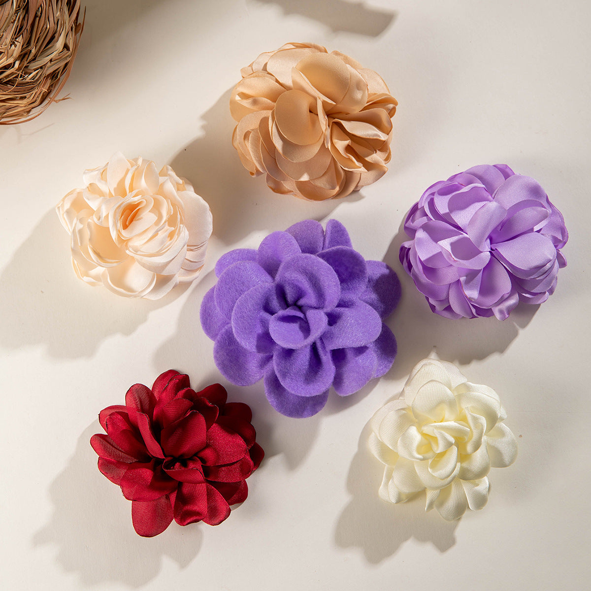 Colorful Rose and Camellia Hair Clips - Korean-Style Fabric Flower Hairpins