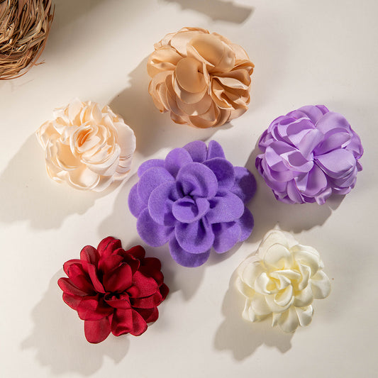 Pinzas para el cabello con rosas y camelias de colores: horquillas de flores de tela de estilo coreano