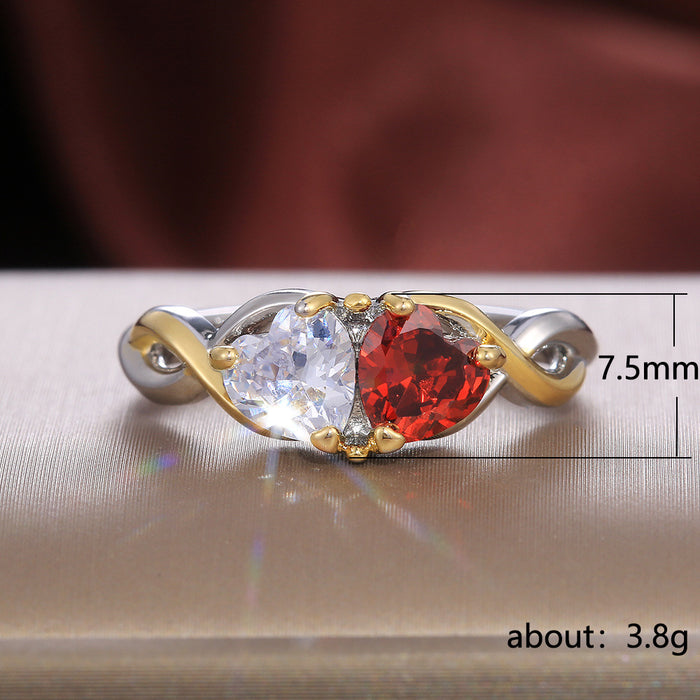 Heart to heart two-tone ring simple heart-shaped color separation ring
