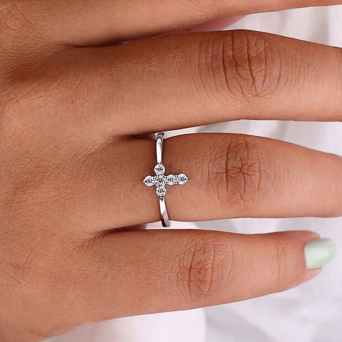 Cross micro-inlaid niche ring temperament sweet ring