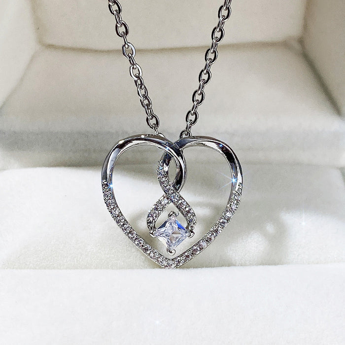 Heart Shaped Zirconia Pendant Clavicle Necklace Valentine's Day Gift