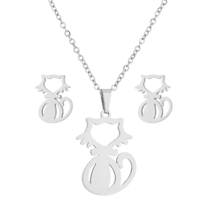 Rabbit, cat, deer necklace and earrings set, irregular heart and moon pattern two-piece accessories