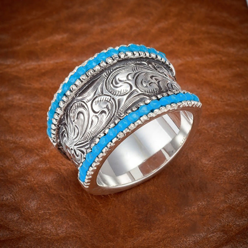 Anillo de aleación con patrón exquisito, anillo de pegamento por goteo galvanizado
