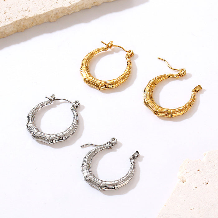 Pendientes de acero inoxidable semicirculares con patrón de cuadrícula bañados en oro de 18 quilates para mujer, pendientes vintage