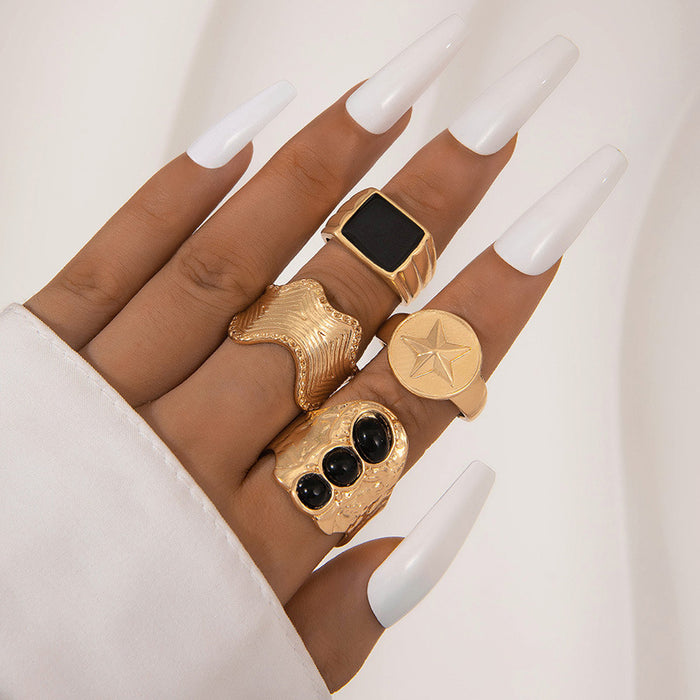 Dark Vintage Metal Love Heart Oil Drop Eight-Piece Ring Set