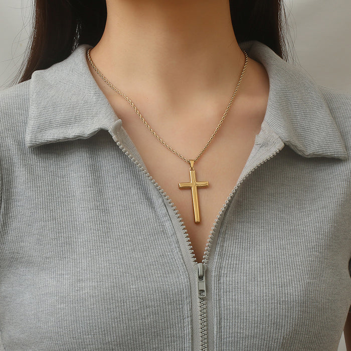 Cuban chain cross necklace, double-layer titanium steel vintage jewelry