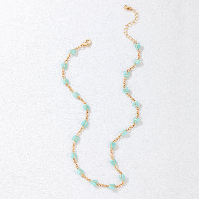 Green Beaded Short Necklace - Fresh and Delicate Minimalist Accessory