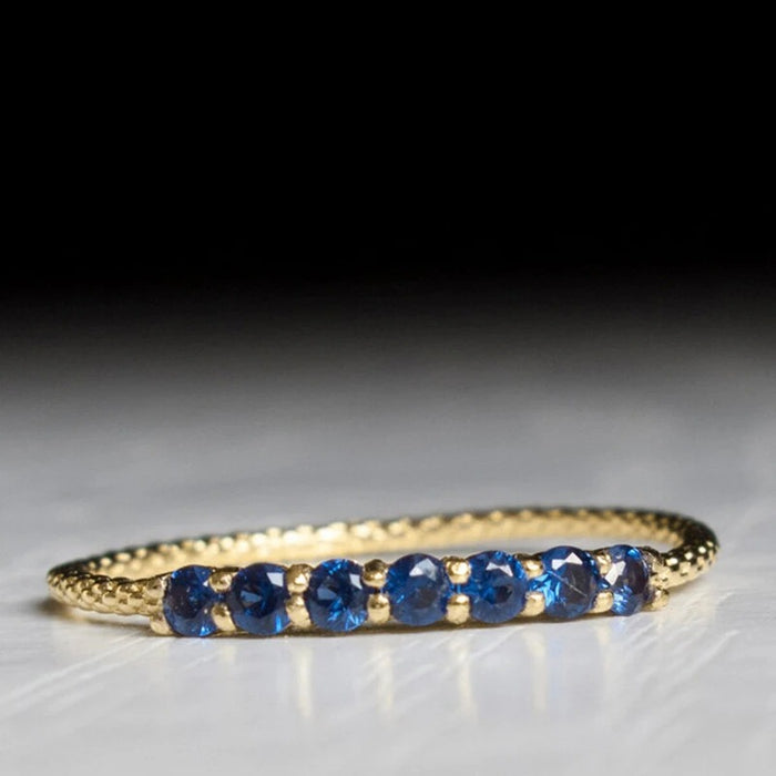 Anillo de dedo índice con circonita azul y diamantes de hilera fina, anillo de moda retro