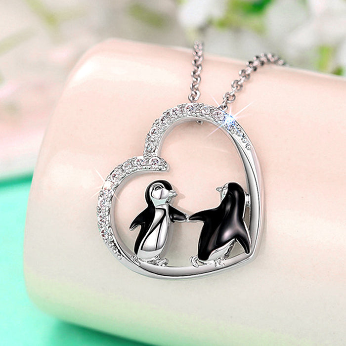Heart-shaped penguin pendant creative hand in hand girlfriend necklace