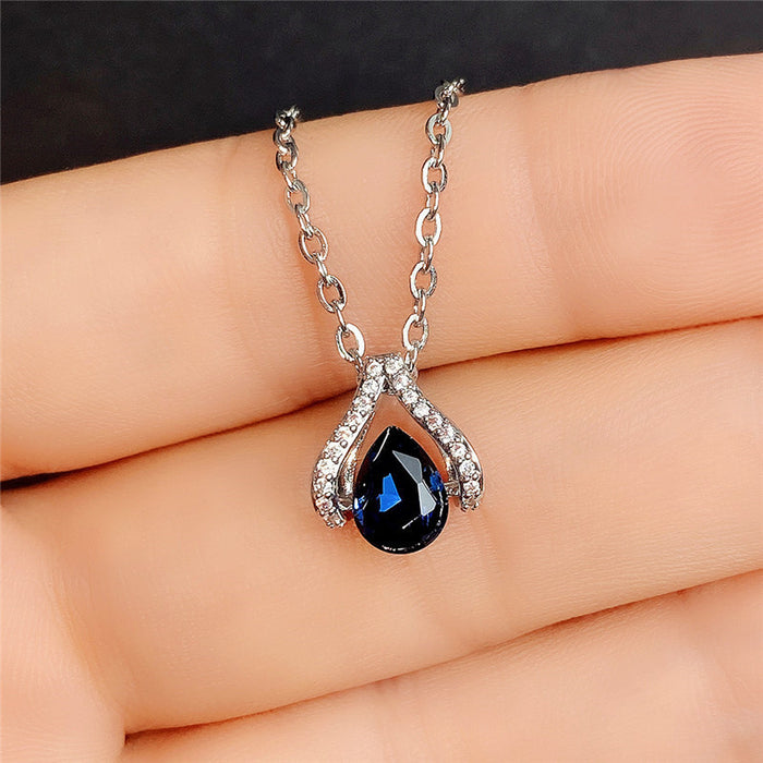 Royal Blue Water Drop Pear Shape Necklace Valentine's Day Gift for Women