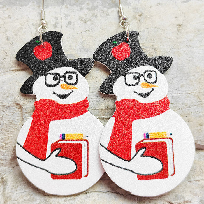 Christmas Snowman Leather Earrings with Sports Ball Design