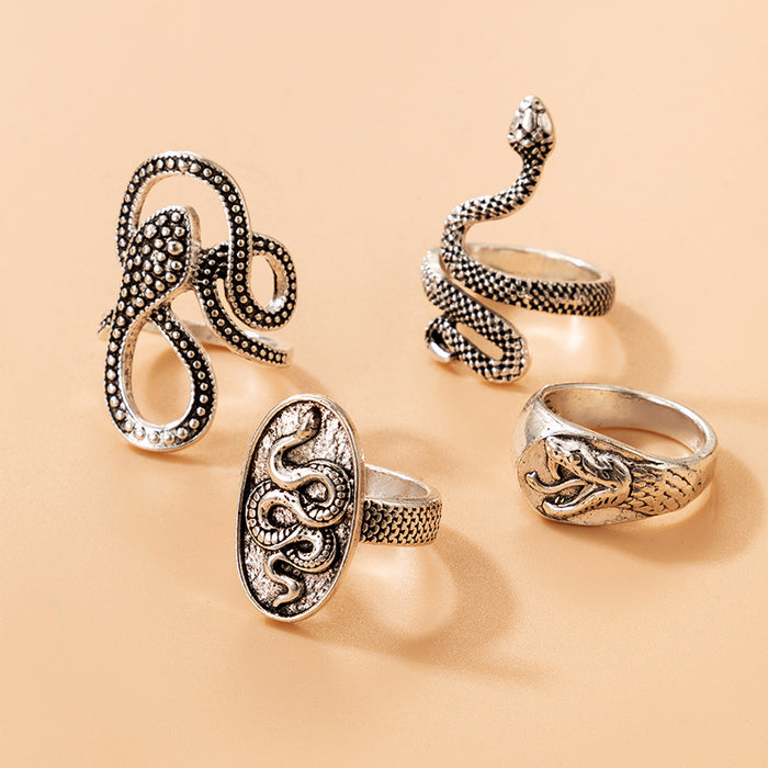 Vintage Geometric Snake Ring Set 4 Pieces