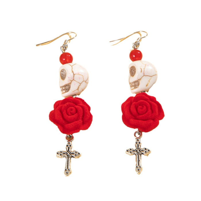 Halloween fun skull cross earrings creative rose earrings for women