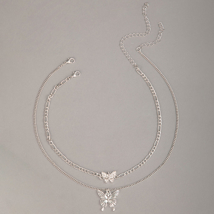 Collar de mariposa de doble capa con diamantes de imitación: elegante diseño inspirado en insectos