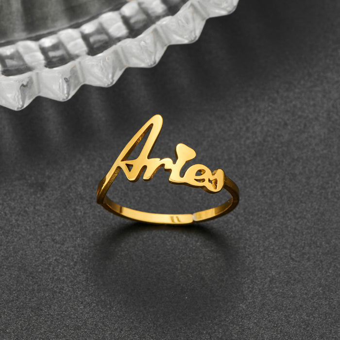 Retro twelve constellation ring, 18K gold-plated stainless steel open ring wholesale