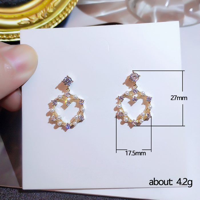 Heart shaped earrings imitation pearl earrings for women