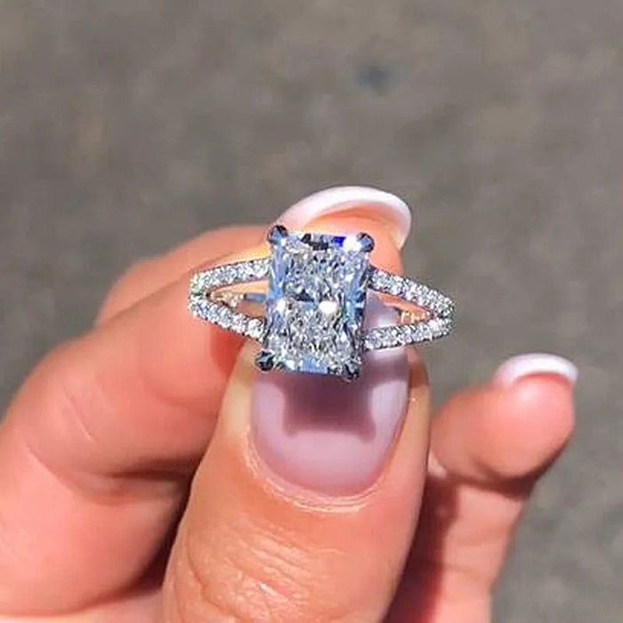 Anillo microincrustado para mujer, anillo de compromiso con diamante cuadrado, estilo europeo y americano