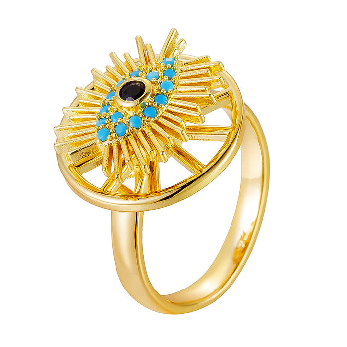 Wholesale copper micro-painted colored diamond evil eye rotating open ring