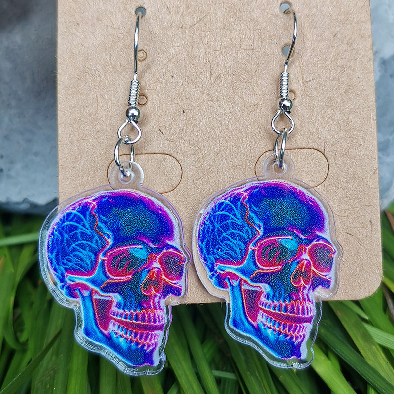 Day of the Dead Mushroom Snake Acrylic Earrings - wallojewerly 