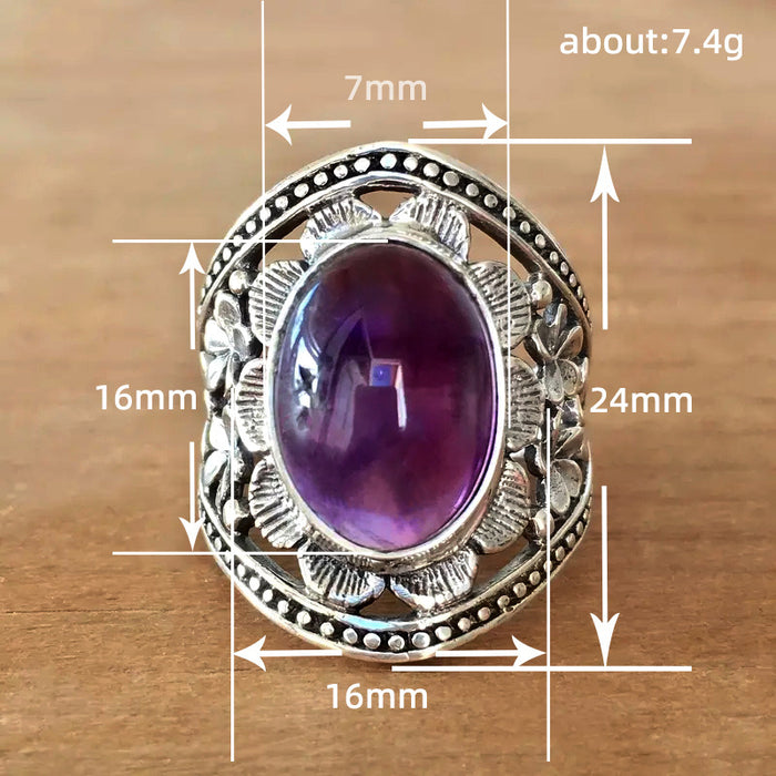 Anillo tallado con piedra lunar, estilo retro bohemio, para mujer