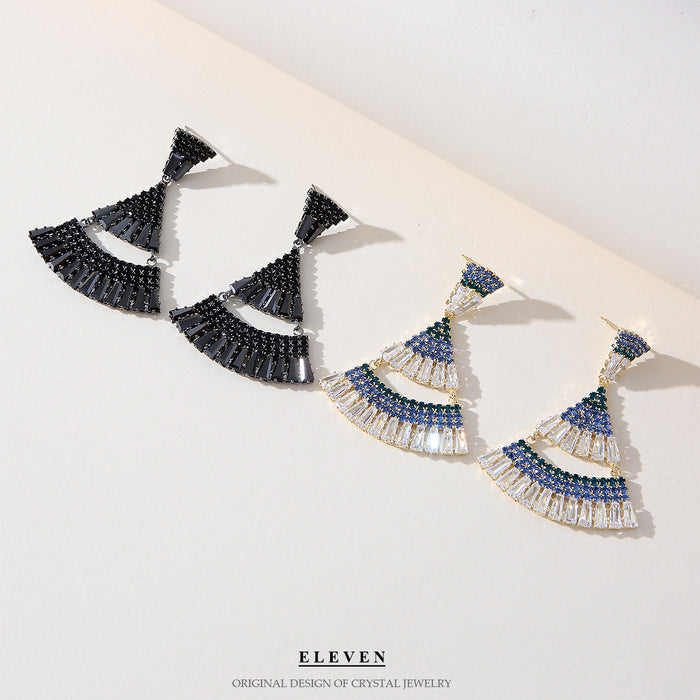 Exquisitos pendientes en forma de abanico: colgantes de diamantes de imitación vintage para un estilo elegante