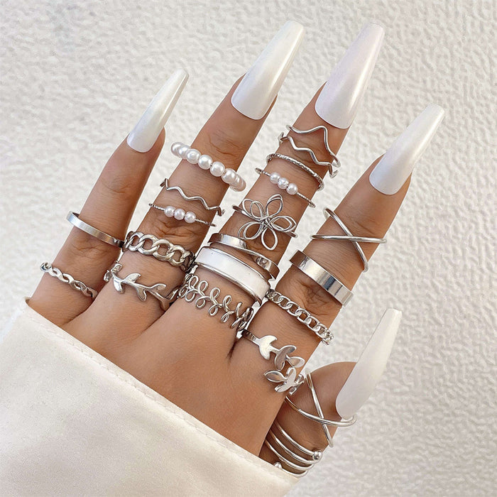 Butterfly Pearl Knuckle Ring Set - 15pcs Simple Unique Rings