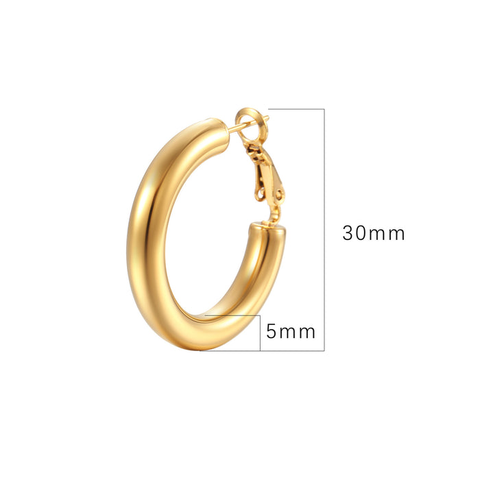 Stainless steel hollow round 18K gold earrings simple style bold titanium steel ear buckles