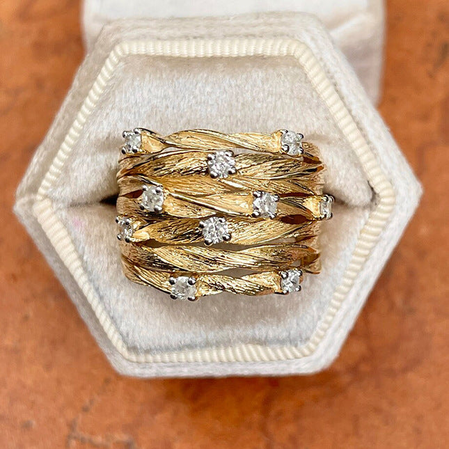 Vine Yellow Gold Zirconia Ring